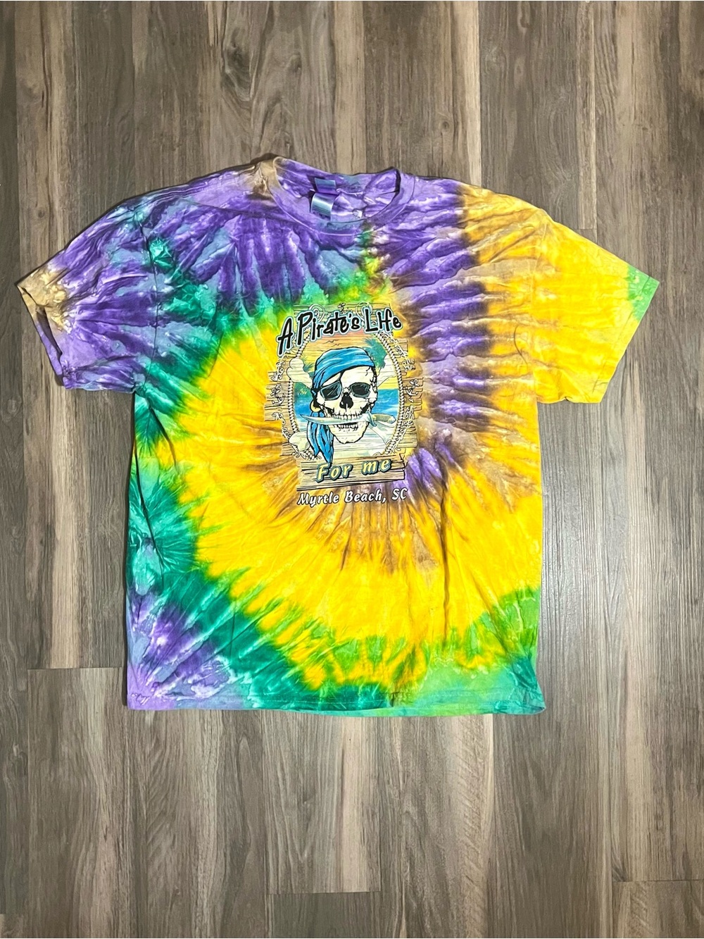 Retro Myrtle Beach SC Tie Dye T-Shirt Size XL Colortone Surf Hippie Skull Pirate